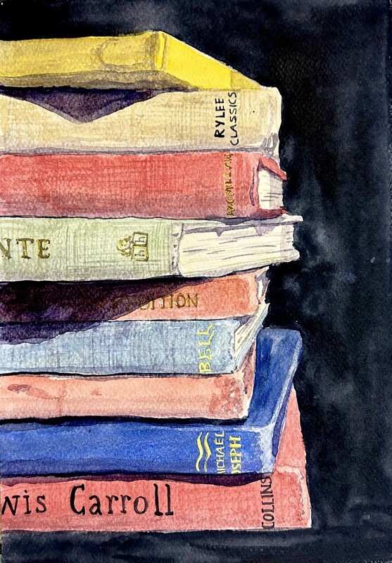 Still Life of Books in Watercolour