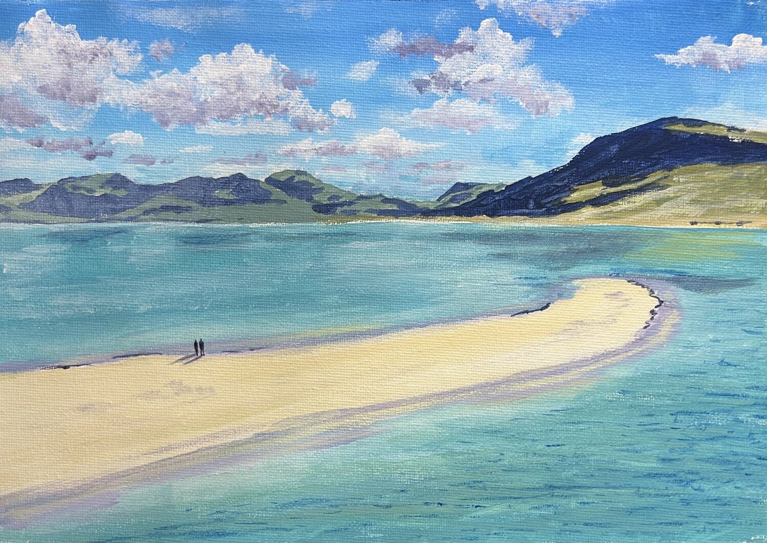 Azure Sea, Mountains and beach in Acrylics