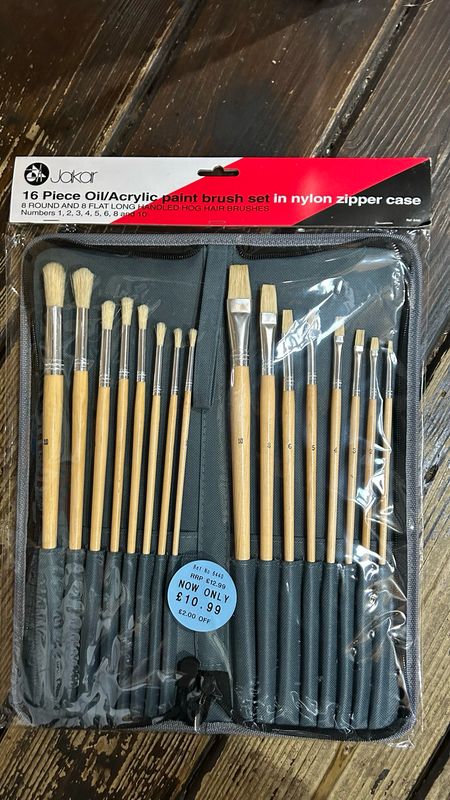 16 Piece Oil/Acrylic Brush Set In Zipper Case