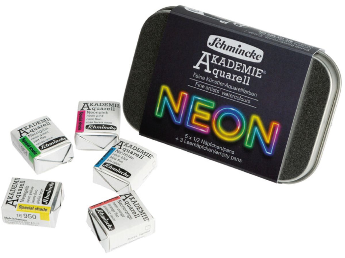 Schmincke Akademie Aquarell Watercolour Neon Set 5 x Half Pans