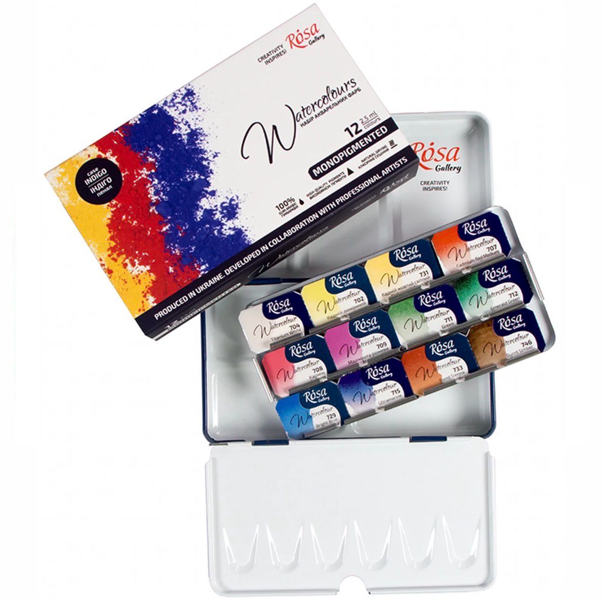 Rosa Monopigmented Watercolour Tin - 12 Full Pans