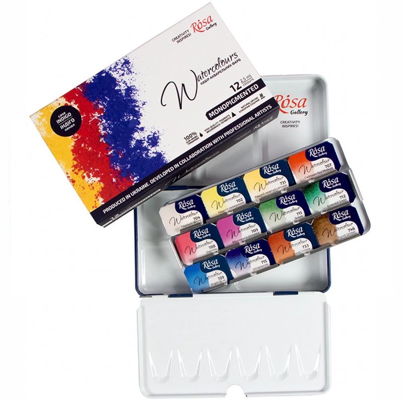 Rosa Monopigmented Watercolour Tin - 12 Full Pans