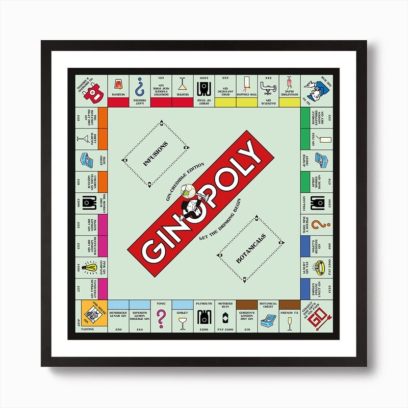GINOPOLY Poster. Standard or Personalised.
Framed or Unframed. Gin Gift. Gin Fanatic. Gin Lover. Gin Wall Art.