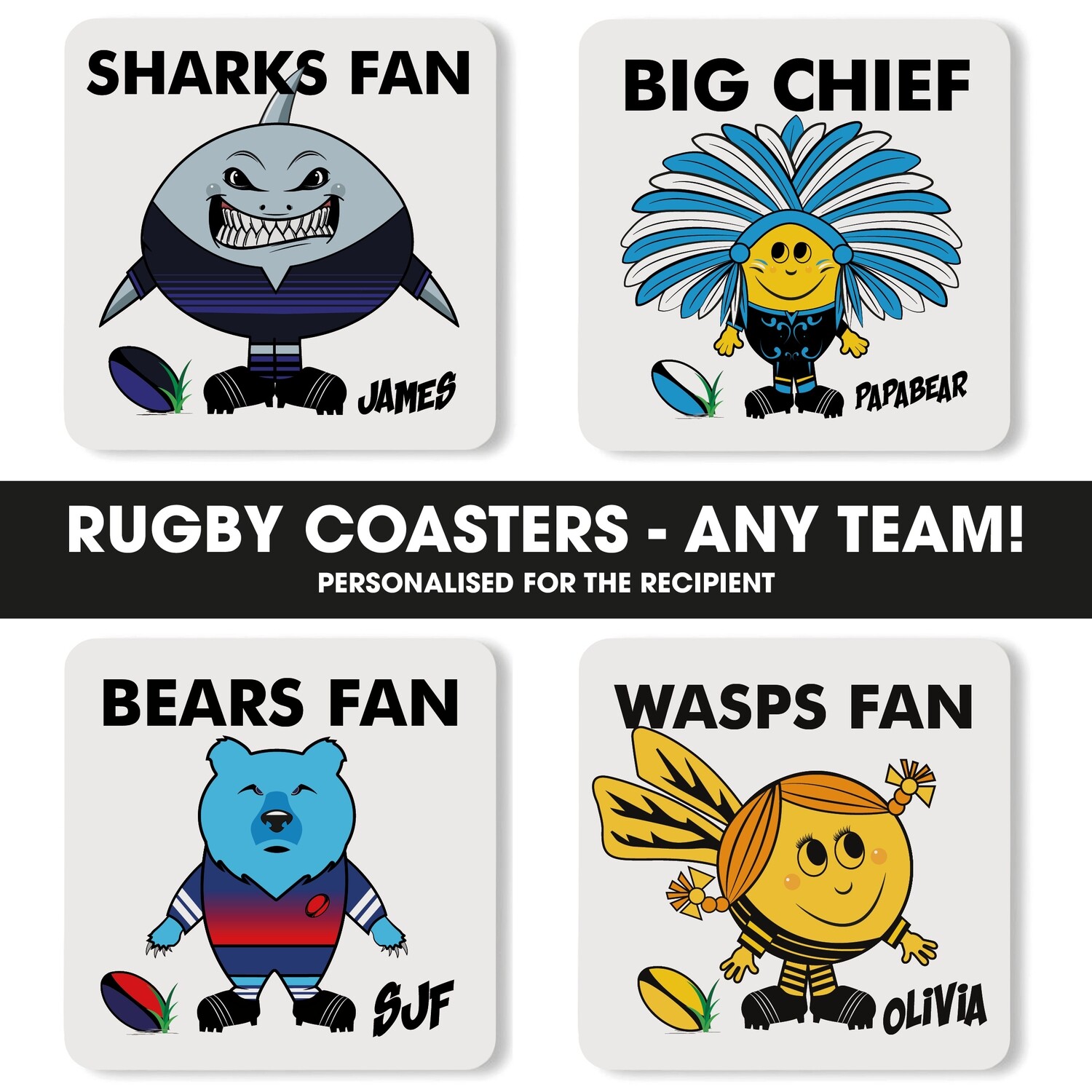 Personalised Ruby Fan Coaster (Any Team)