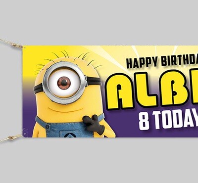 Personalised Minions Theme Birthday Banner. Waterproof