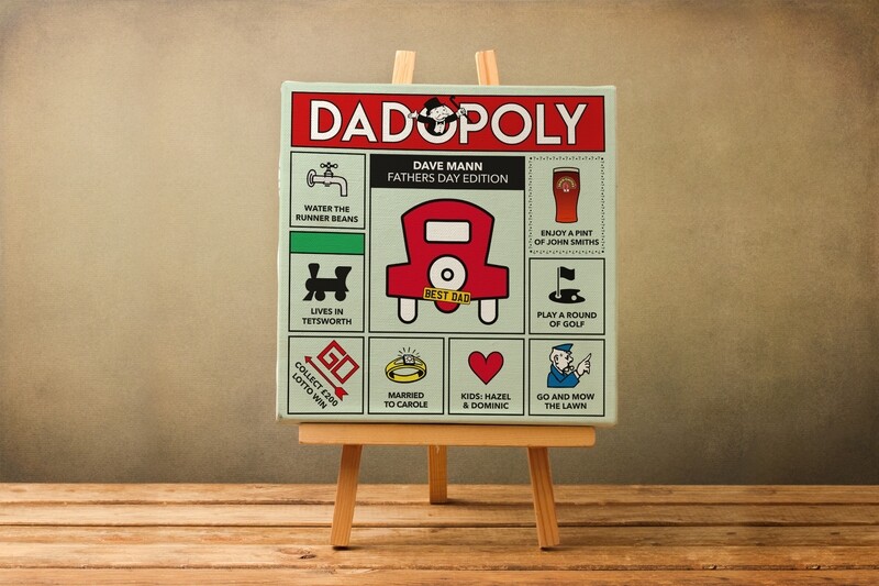 Dadopoly a Personalised Fathers Day Gift. 
A Monopoly Style Print / Canvas / Framed / Card