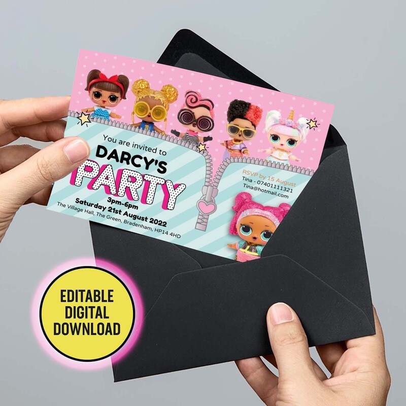 LOL Dolls Party Invite. Editable Digital Download