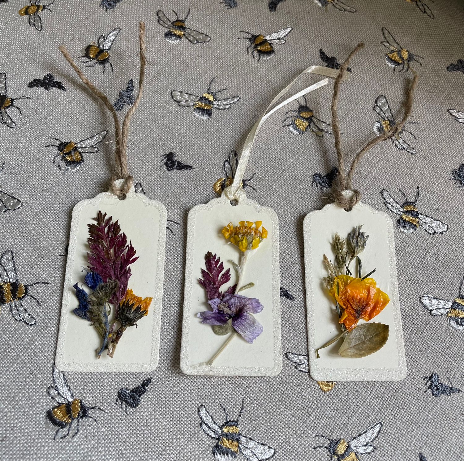 Handmade Pressed Flower Gift Tags, with glitter edge