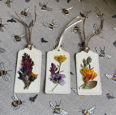 Handmade Pressed Flower Gift Tags, with glitter edge
