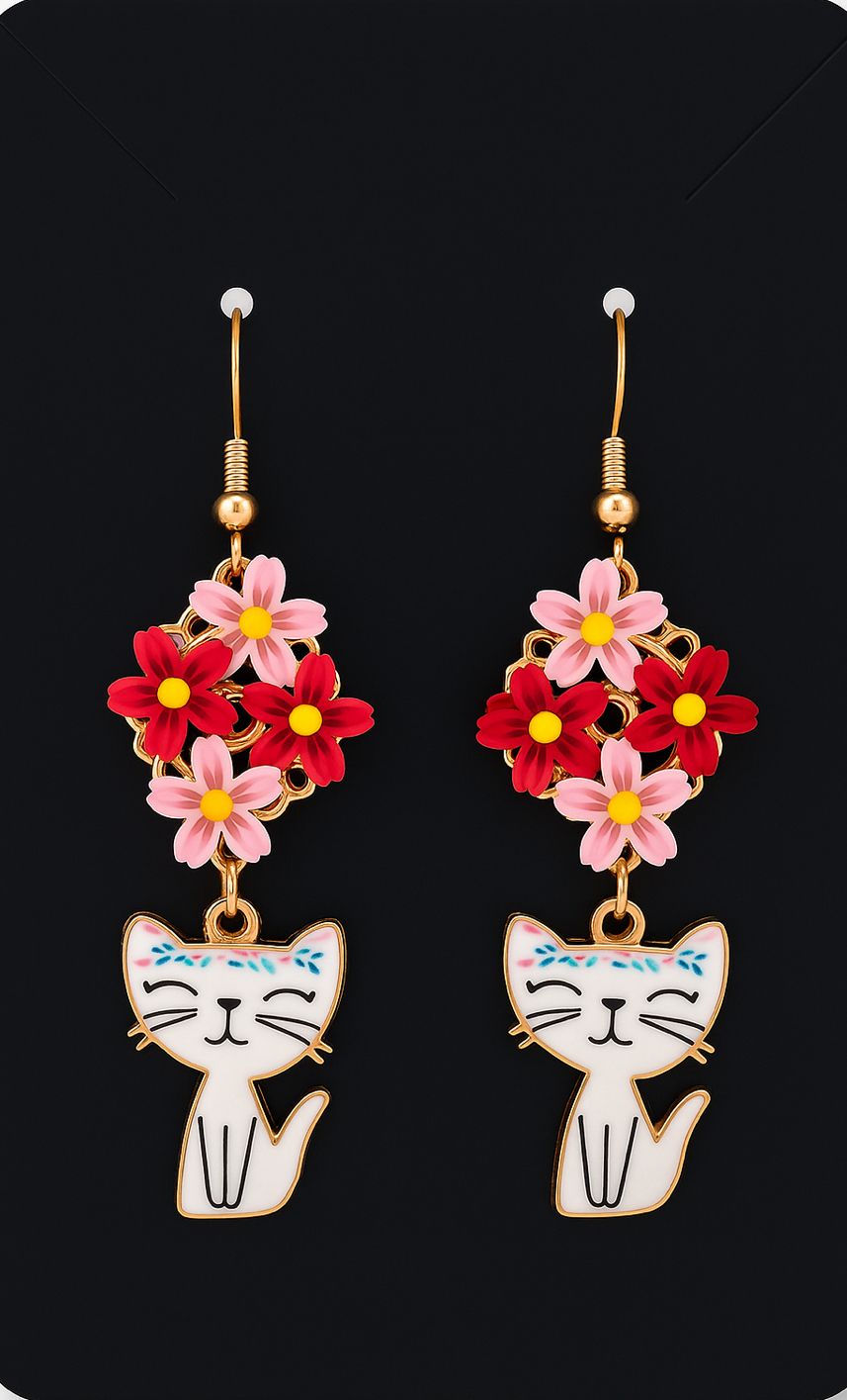 Enamel Cat Earrings  | Cat Jewellery | Cute Cat Lover Gift | Whimsical Cat Earrings