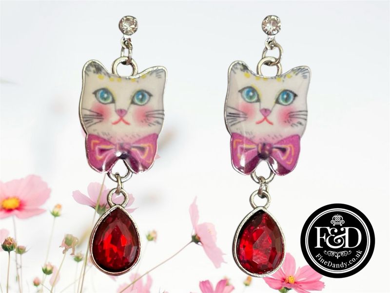 Enamel Cat Earrings  | Cat Jewellery | Cute Cat Lover Gift | Whimsical Cat Earrings