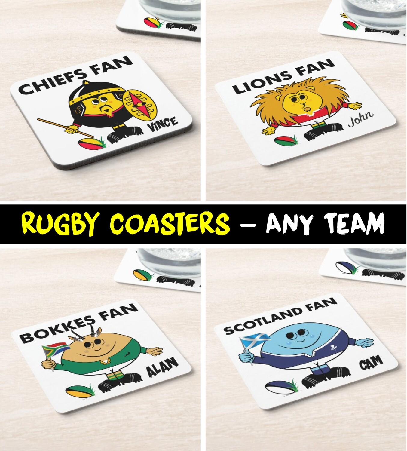 Personalised Rugby Fan Coaster (Any Team) Personalised Rugby Fan Coaster (Any Team)