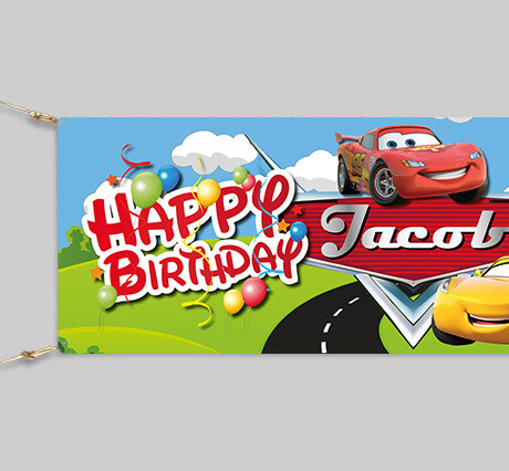 Personalised Cars Theme Birthday Banner. Waterproof