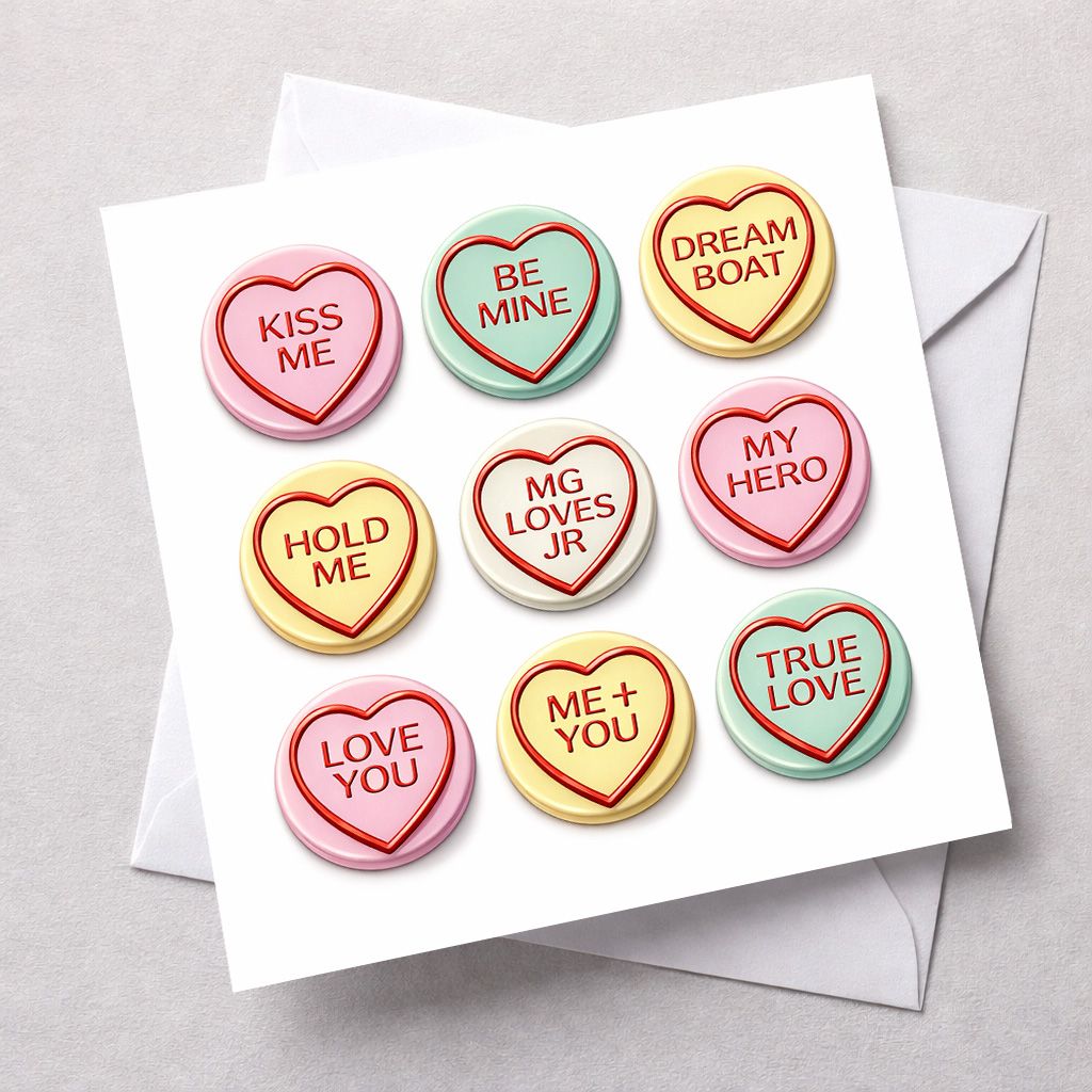 Personalised Love Heart Sweets Greetings Card