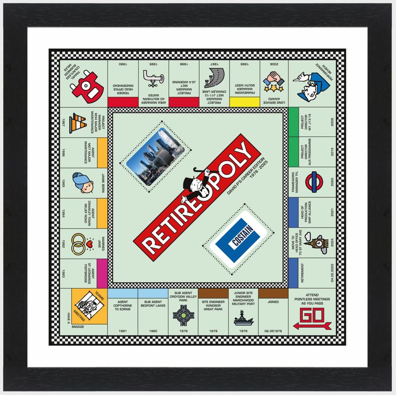 RETIREOPOLY. Personalised Retirement Gift (can incorporate company name into the central area) RETIREOPOLY. Personalised Retirement Gift (can incorporate company name into the central area)