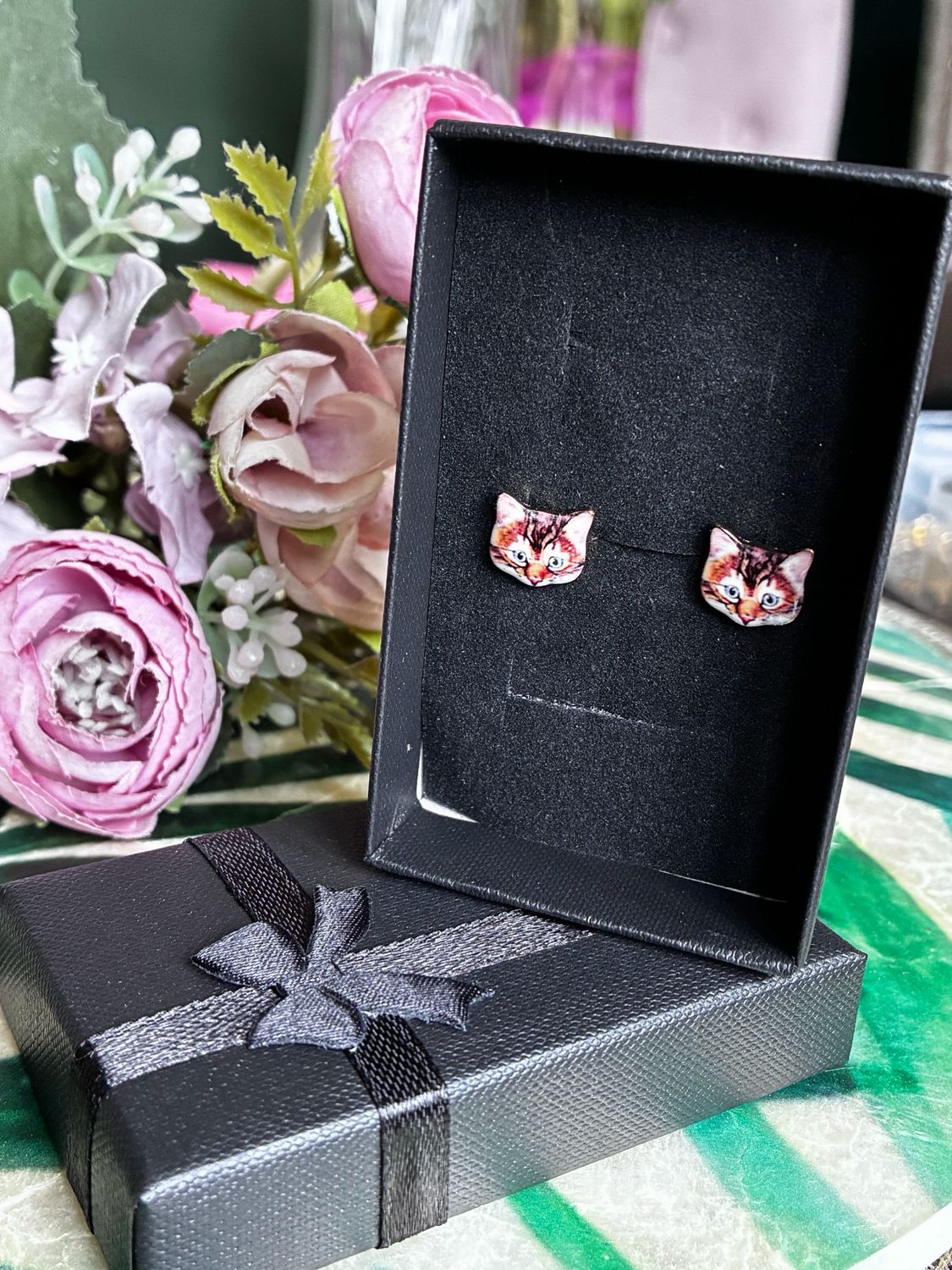 Brown Cat Stud Earrings