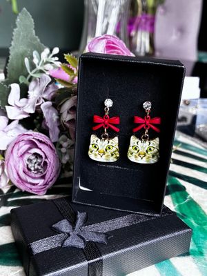 Cat Earrings With Red Bow Cat Earrings With Red Bow