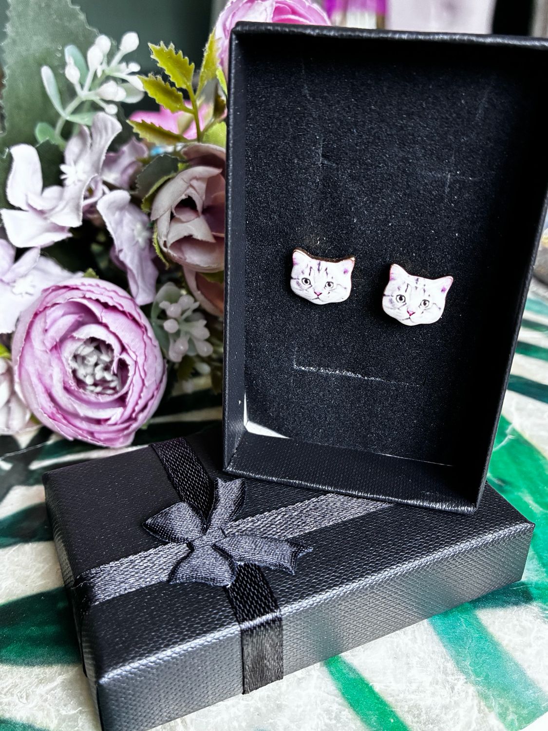 White Cat Stud Earrings