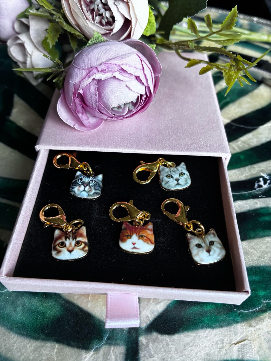 Cat Face Stitch Markers – Lobster Clasp (Set of 5)