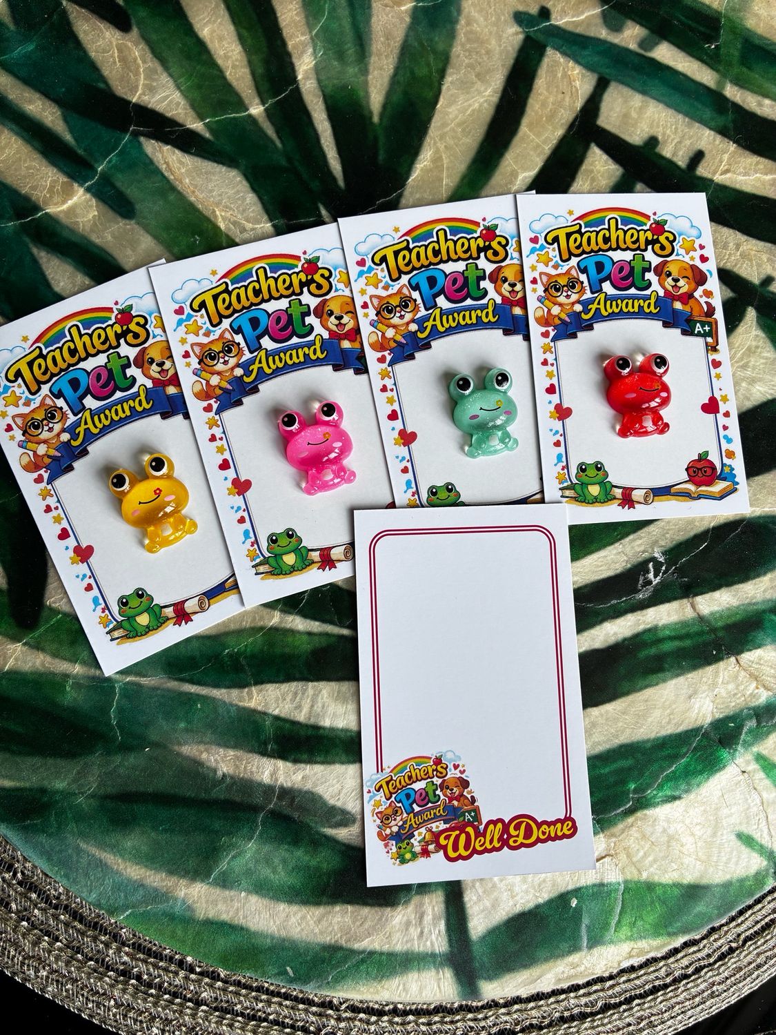 Teacher’s Pet Award – Fun Classroom Reward Card with Frog Charm - Pack of 5