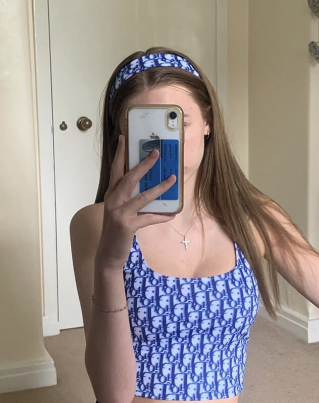D monogram crop top and headband set
