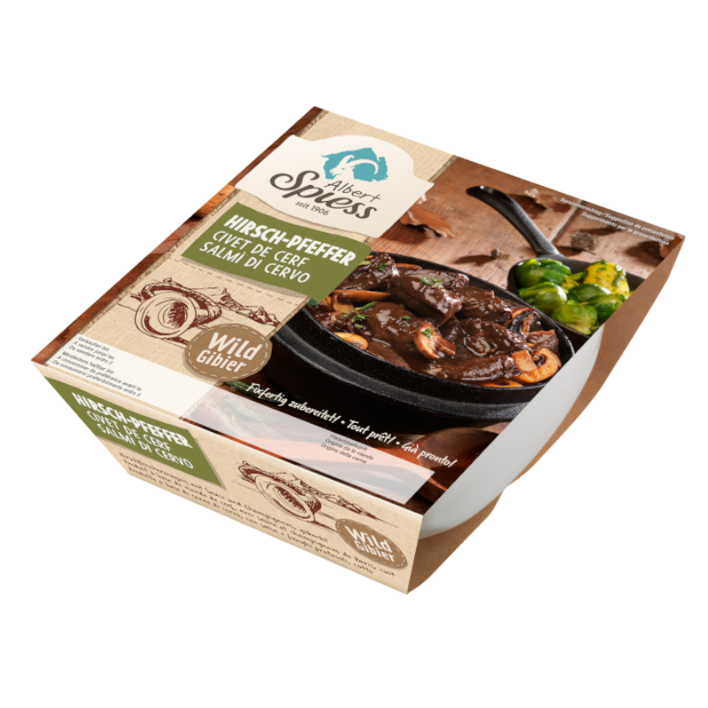Hirschpfeffer gekocht, fixfertig 600g, hergestellt aus europäischem Hirschfleisch aus freier Wildbahn, CHF 10.50 statt CHF 14.00