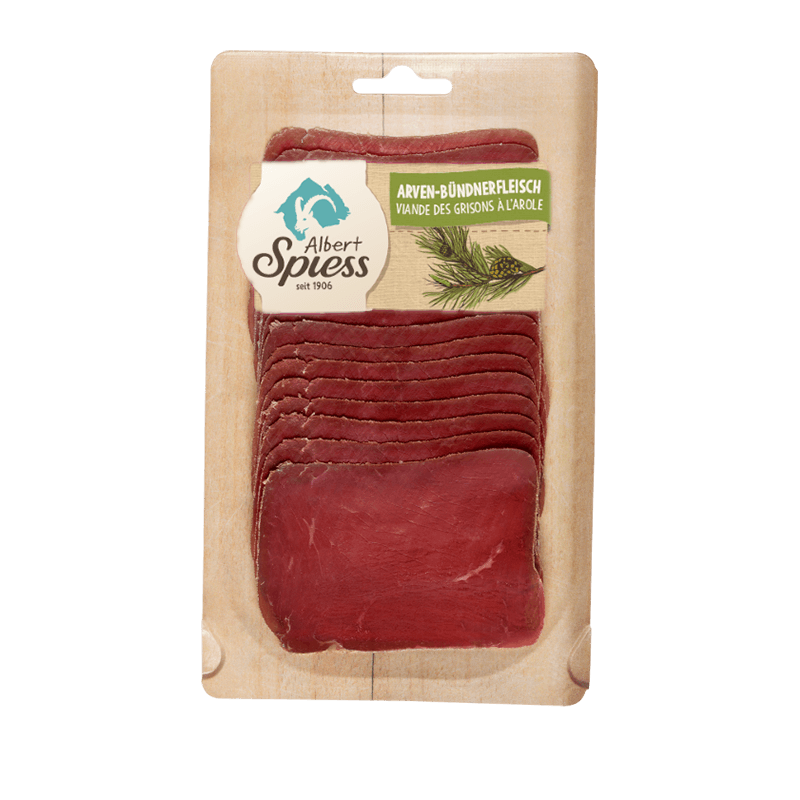 Arven Bündnerfleisch geschnitten 90g - 120g, hergestellt aus Schweizer Rindfleisch  100g / CHF 12.10