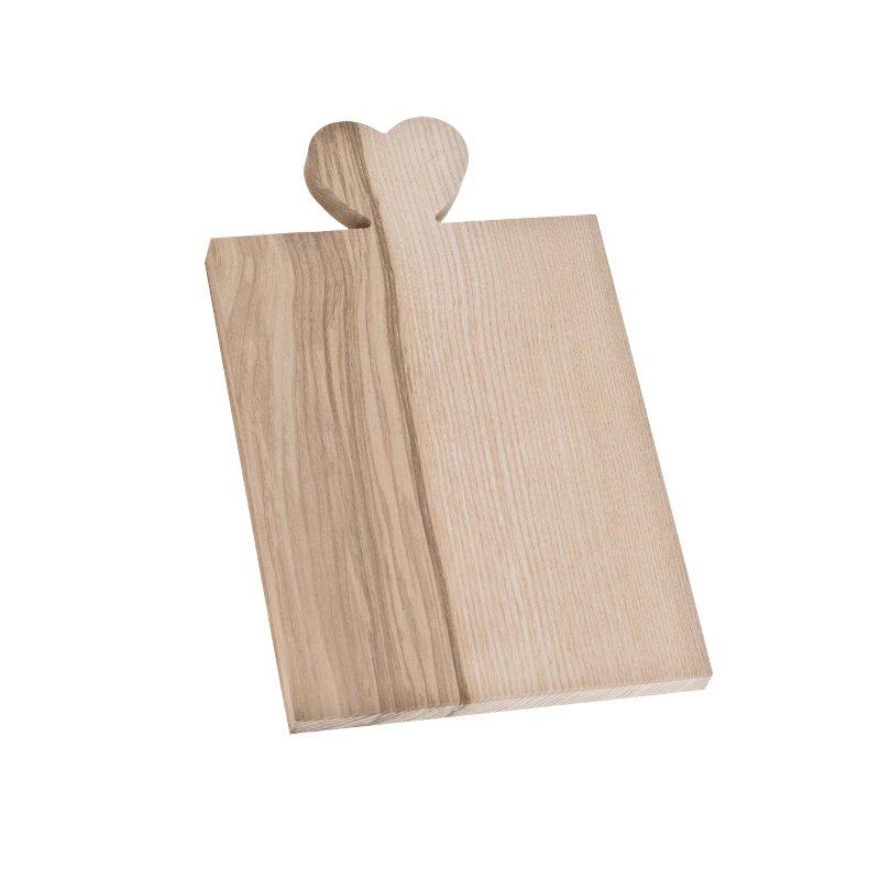Planche à découper en frêne brut avec poignée en forme de cœur 36 x 24 cm