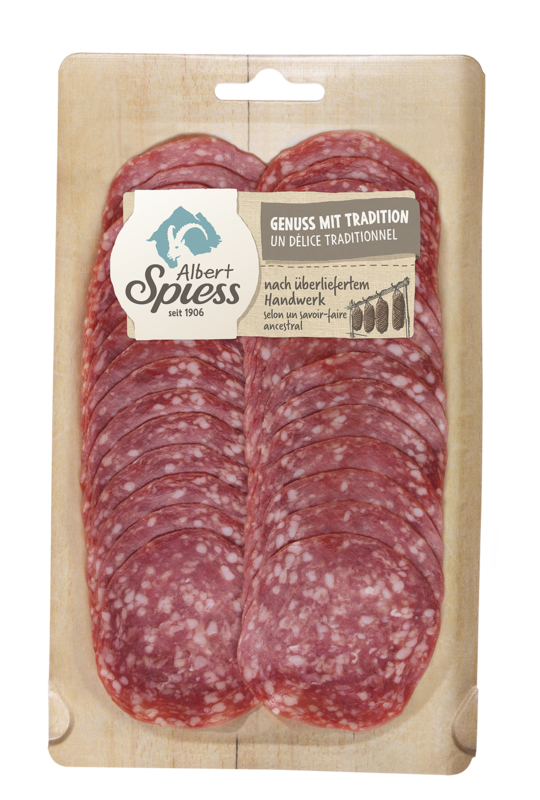 Salami Tipo Milano geschnitten 100g - 130g, hergestellt aus Schweizer Fleisch 100g  CHF 4.30