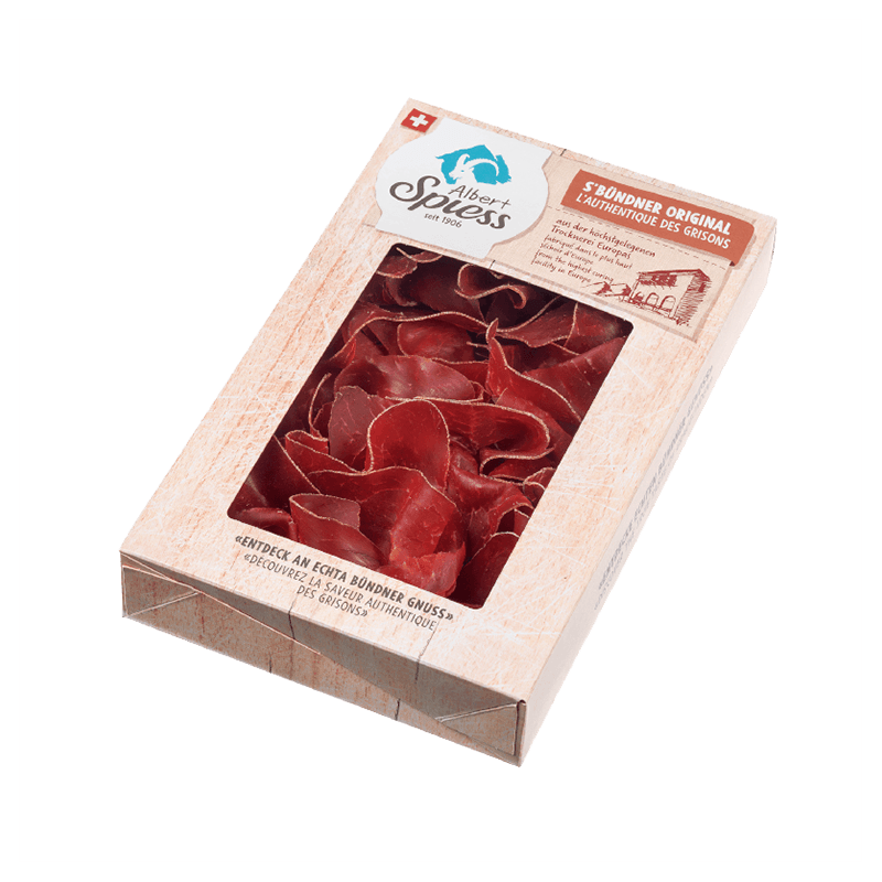 Regio.garantie Bündnerfleisch handgelegt im Karton 75g - 100g, hergestellt aus Schweizer Rindfleisch, 100g CHF 12.50