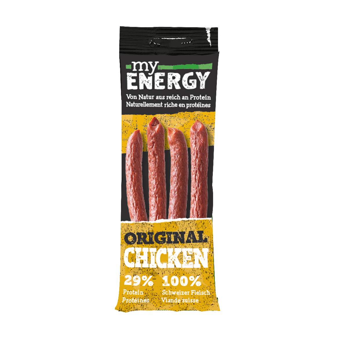 myENERGY CHICKEN 50g, produite à partir de viande suisse