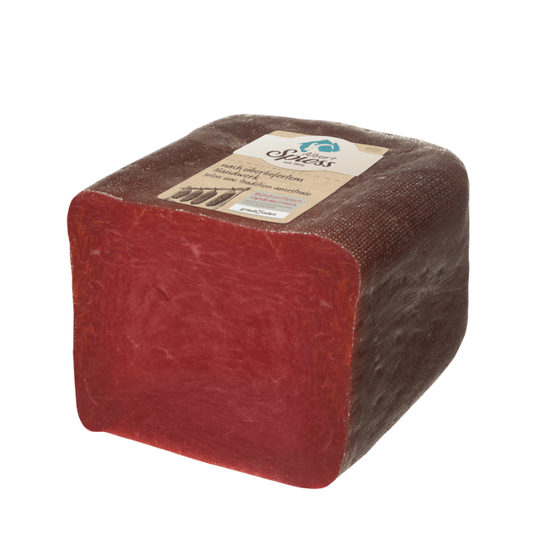 Bündnerfleisch ¼ "runder Mocken"  300g - 450g, hergestellt aus Schweizer Rindfleisch 100g /  CHF  9.50