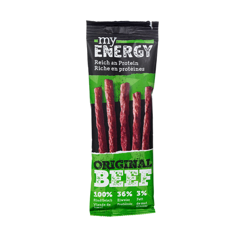 myENERGY BEEF 50g, hergestellt aus 100% Schweizer Rindfleisch