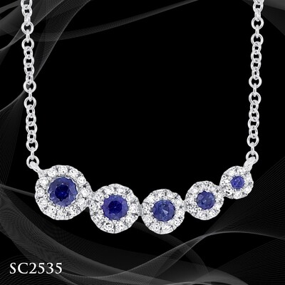 14 Karat White Gold Diamond and Sapphire Pendant 14 Karat White Gold Diamond and Sapphire Pendant