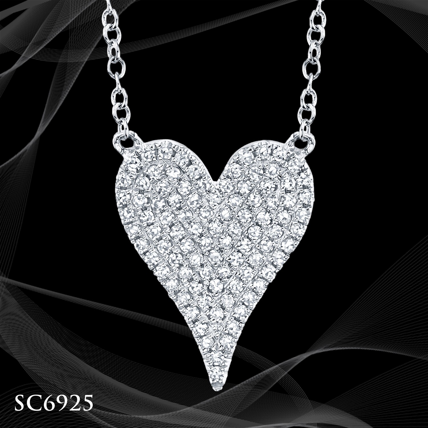 14 Karat White Gold Diamond Pave Heart Necklace 14 Karat White Gold Diamond Pave Heart Necklace