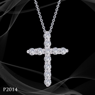 P2014 PLATINUM OVER STERLING SILVER SIMULATED DIAMOND CROSS PENDANT 1.87CTS TW