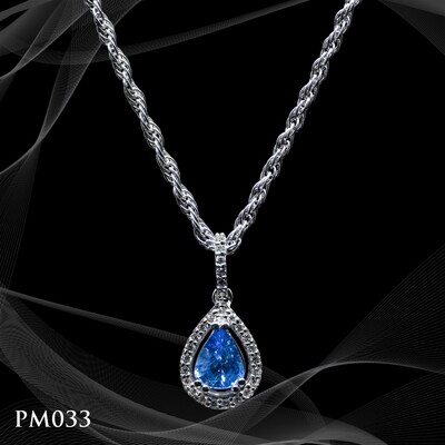 14 Karat Whir Gold Tear Drop Sapphire and Diamond Pendant 14 Karat Whir Gold Tear Drop Sapphire and Diamond Pendant