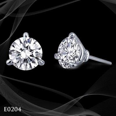 PLATINUM OVER STERLING 3-PRONG MARTINI STYLE STUD EARRINGS TOTALING 2.56 CTS OF SIMULATED DIAMONDS