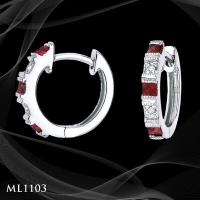 14 Karat white gold diamond and ruby huggie 14 Karat white gold diamond and ruby huggie