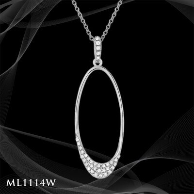 14 Karat white gold diamond oval pendant. 14 Karat white gold diamond oval pendant.