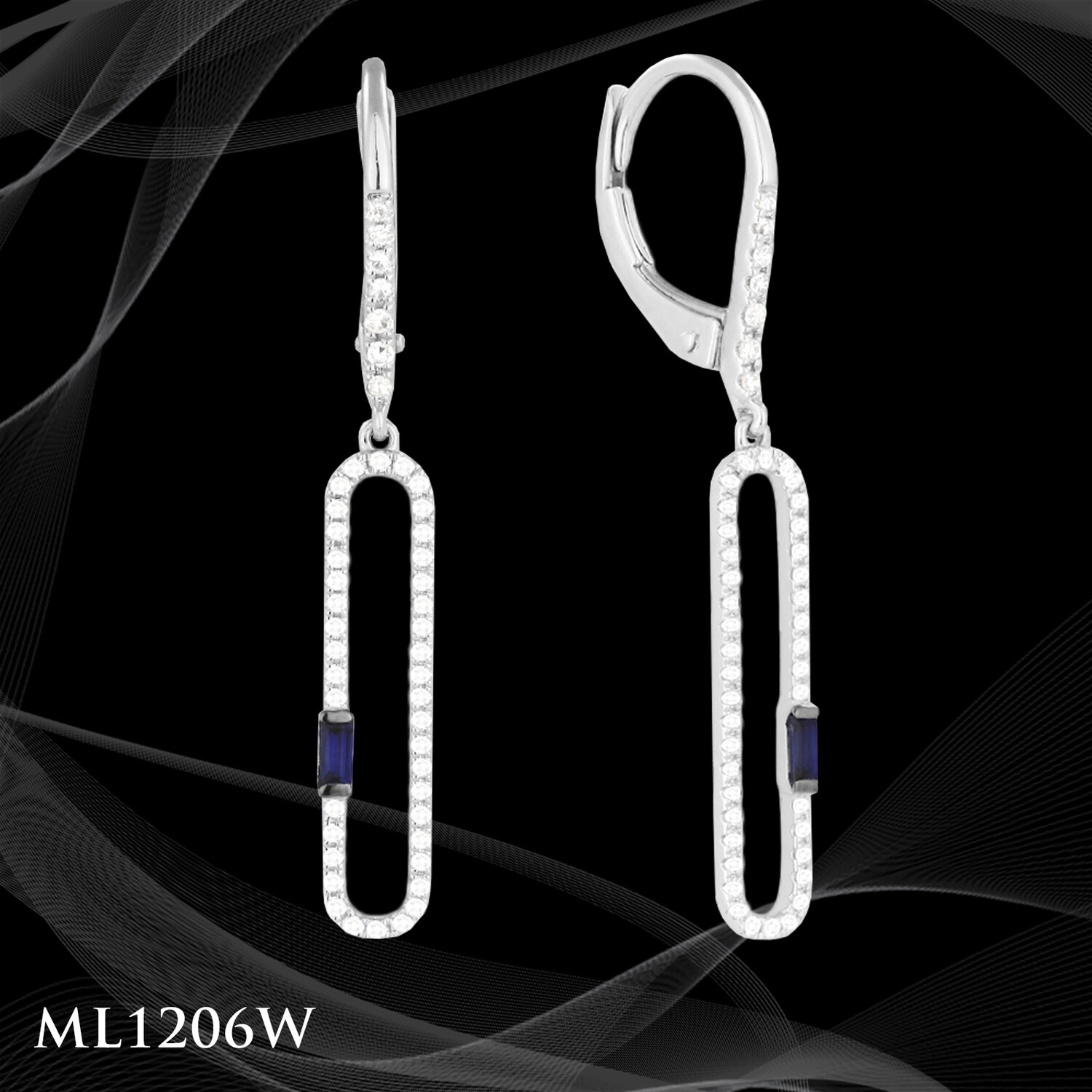 14 Karat white gold diamond and sapphire paperclip dangle earrings 14 Karat white gold diamond and sapphire paperclip dangle earrings
