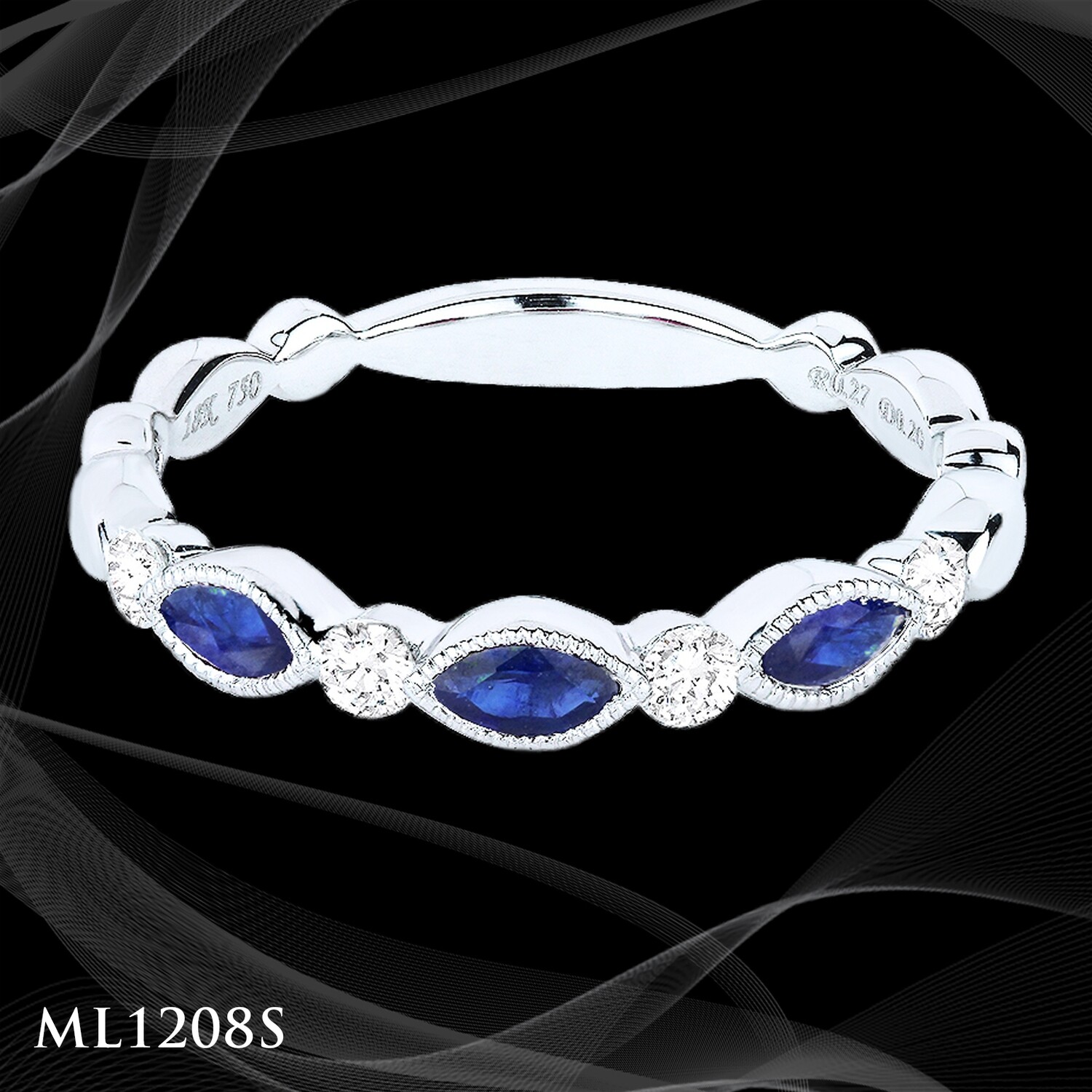 14 Karat white gold sapphire and diamond ladies fashion ring. 14 Karat white gold sapphire and diamond ladies fashion ring.