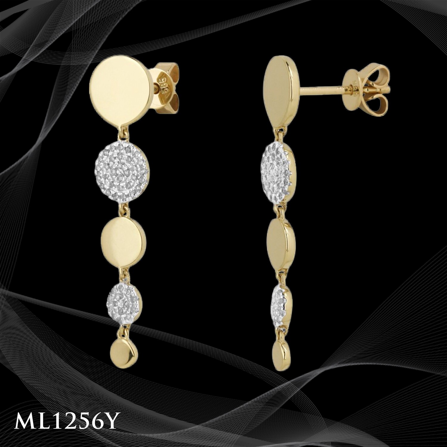 14 Karat two-tone diamond pave drop earrings. 14 Karat two-tone diamond pave drop earrings.