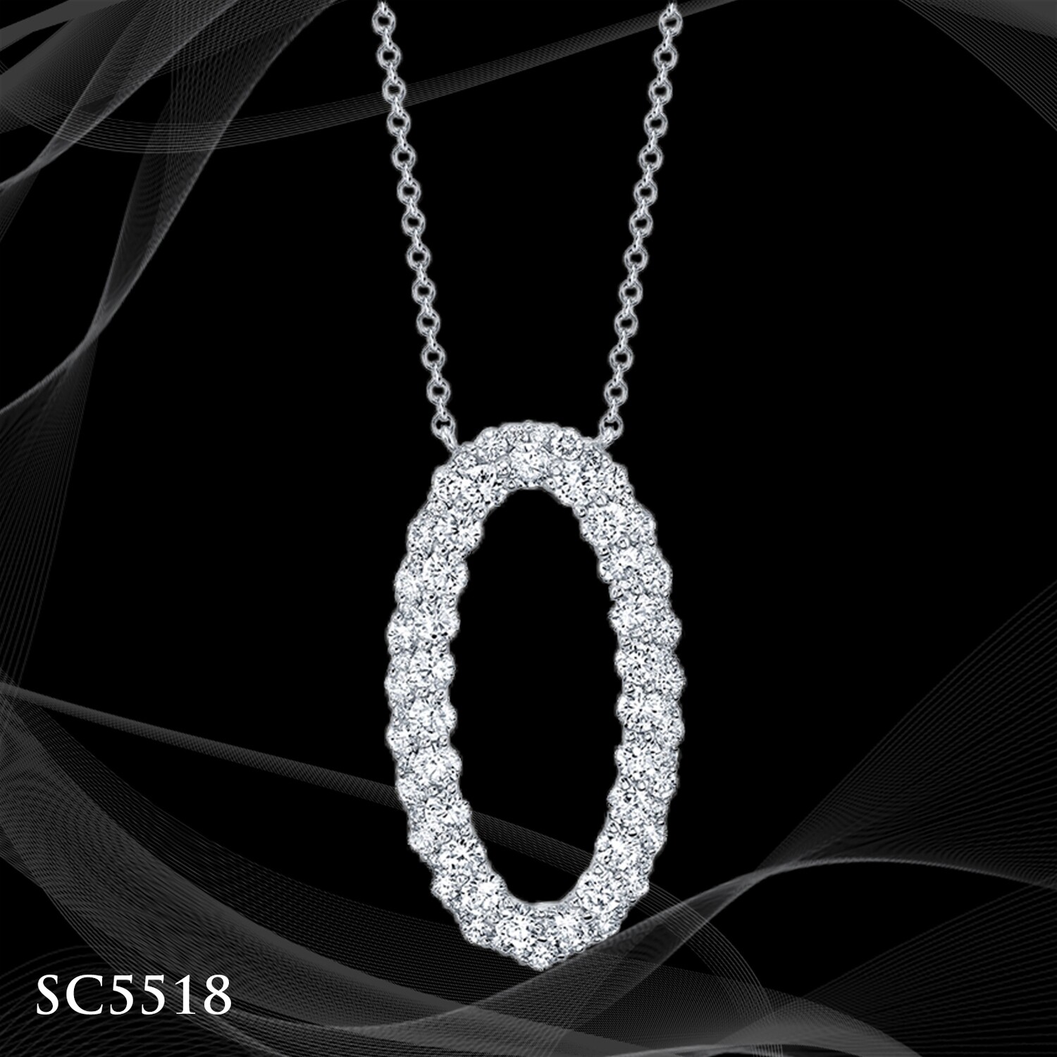 14 Karat White Gold Oval Diamond Pendant 14 Karat White Gold Oval Diamond Pendant