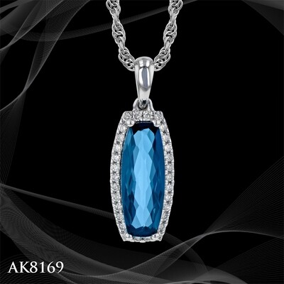 14 KARAT WHITE GOLD BLUE TOPAZ AND DIAMOND PENDANT 14 KARAT WHITE GOLD BLUE TOPAZ AND DIAMOND PENDANT