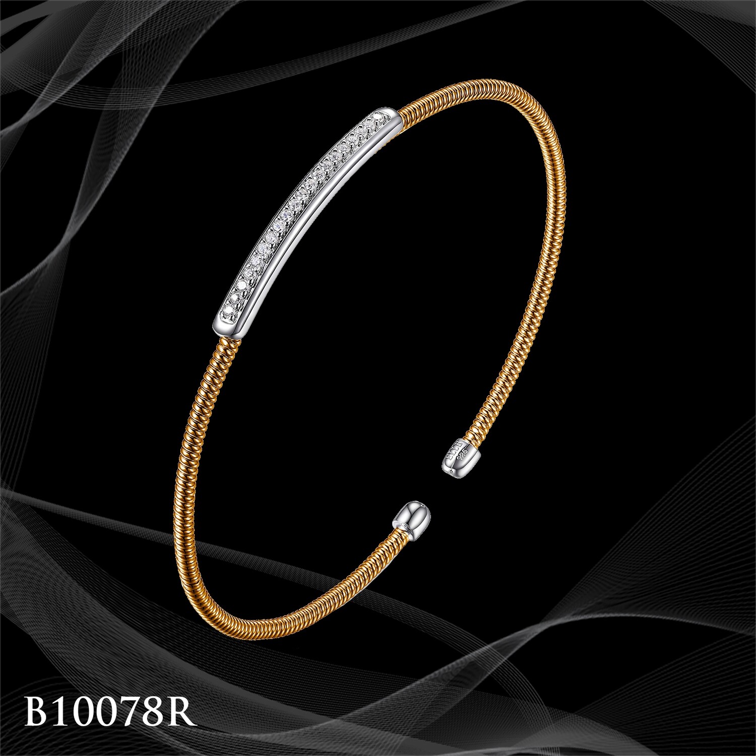 ROSE GOLD OVER STERLING SILVER BANGLE BRACELET WITH SIMULATED DIAMONDS ROSE GOLD OVER STERLING SILVER BANGLE BRACELET WITH SIMULATED DIAMONDS