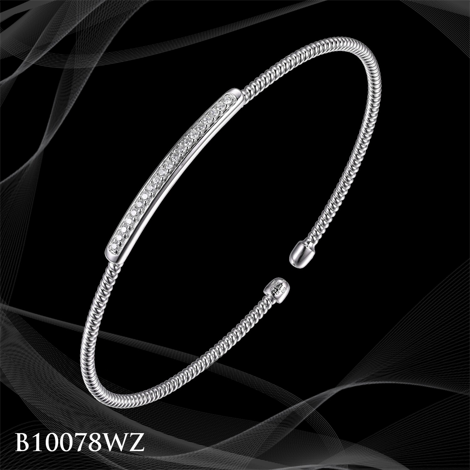 STERLING SILVER BANGLE BRACELET WITH SIMULATED DIAMONDS STERLING SILVER BANGLE BRACELET WITH SIMULATED DIAMONDS