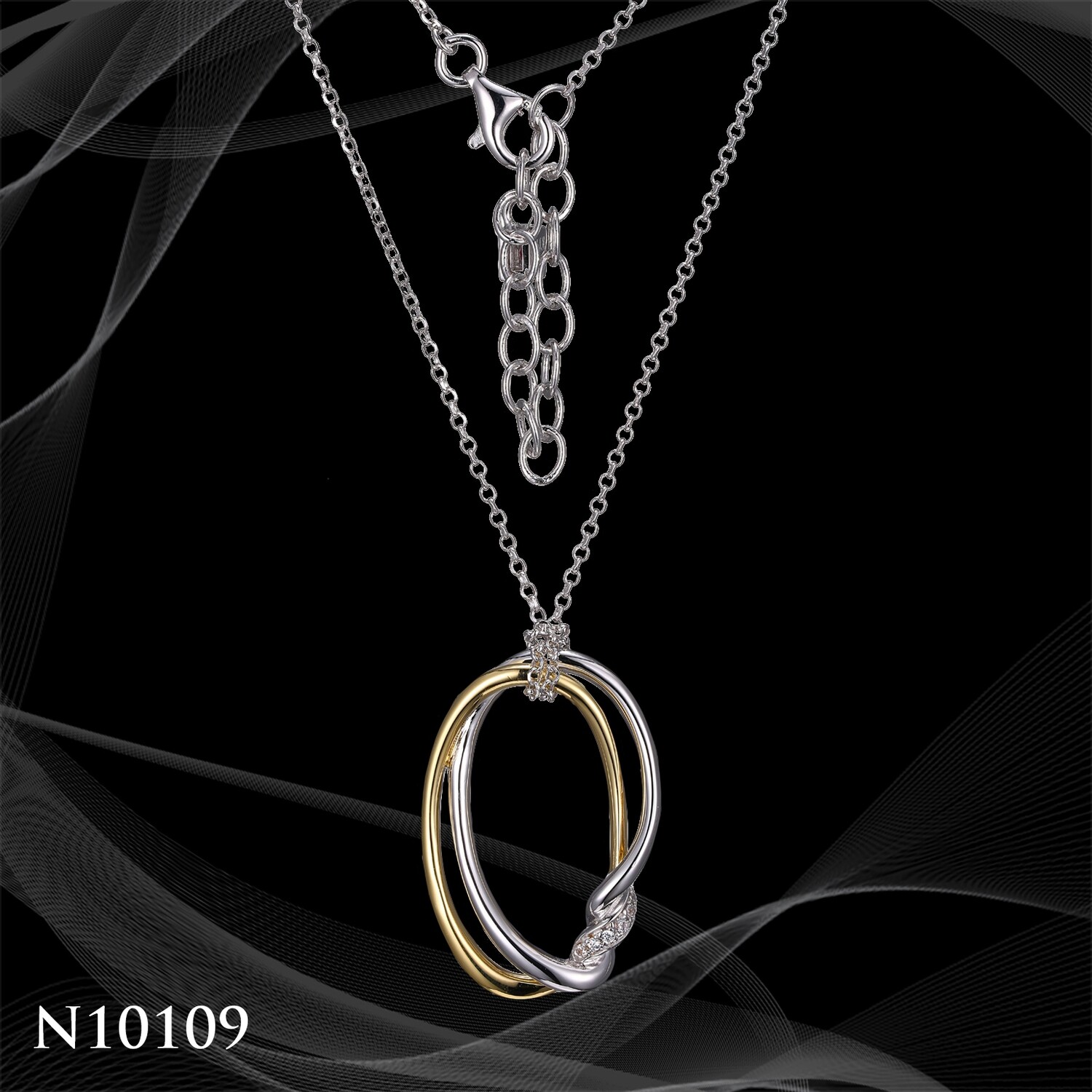 TWO-TONE STERLING SILVER TWISTED OVAL NECKLACE TWO-TONE STERLING SILVER TWISTED OVAL NECKLACE