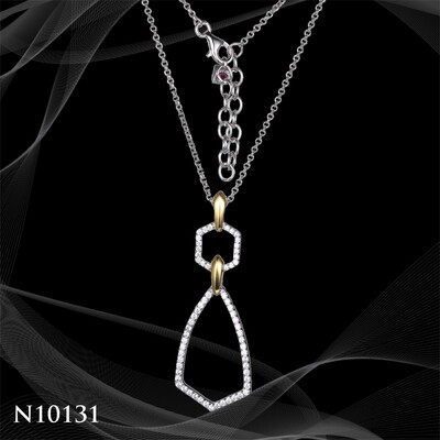 N10131 TWO STONE STERLING SILVER AND SIMULATED DIAMOND PENDANT