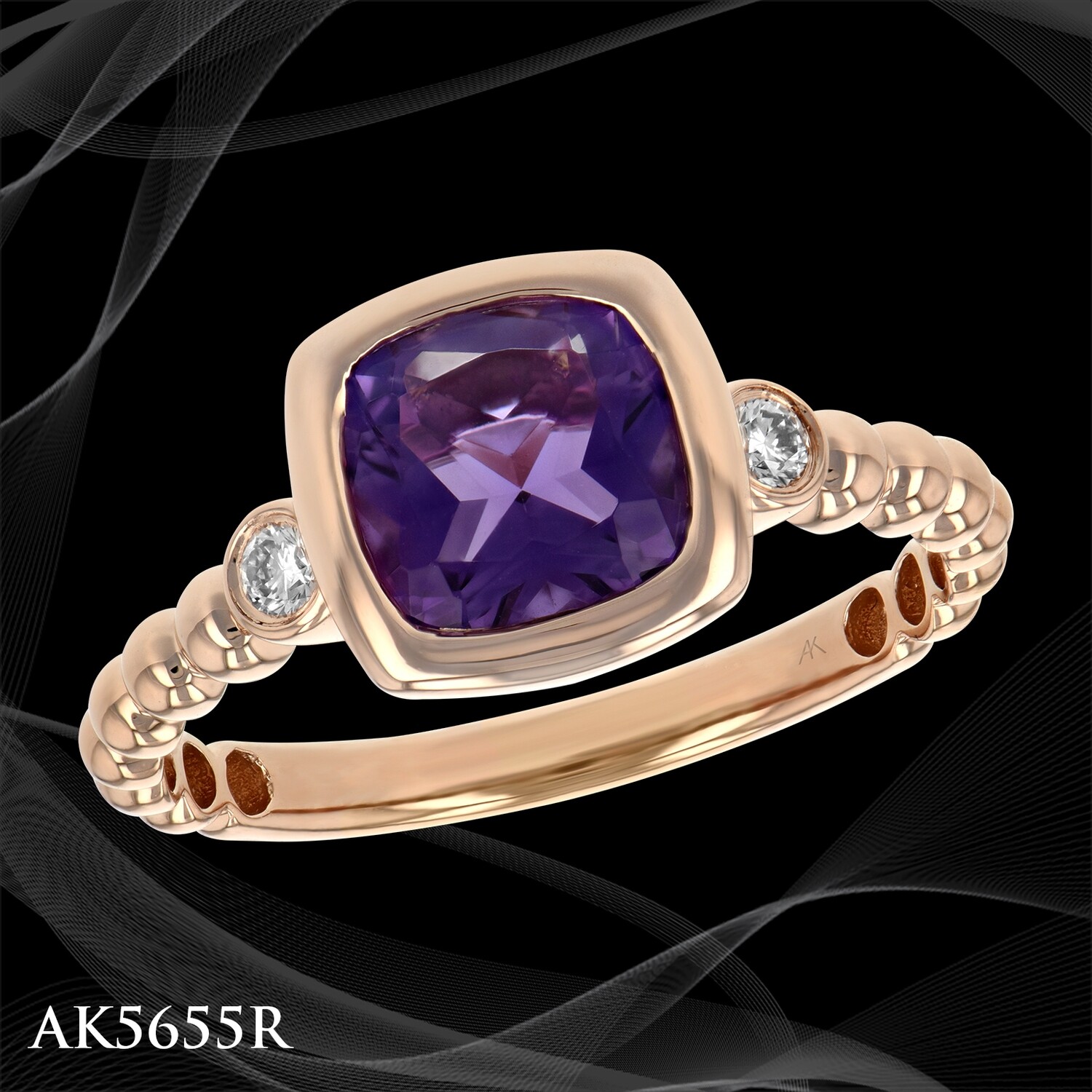 14 KARAT ROSE GOLD BEZEL SET CUSHION AMETHYST RING 14 KARAT ROSE GOLD BEZEL SET CUSHION AMETHYST RING